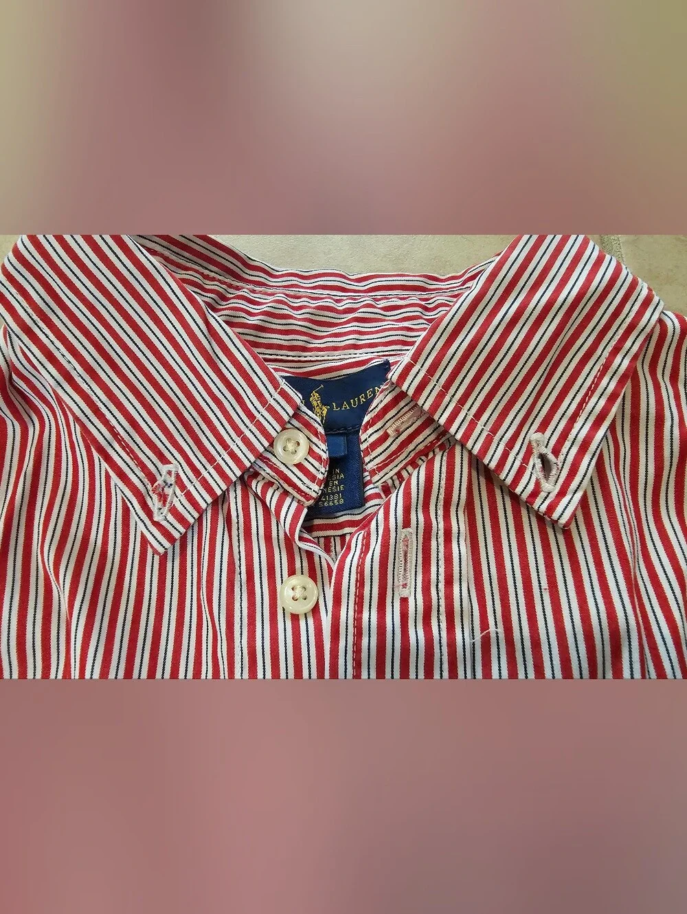 Ralph Lauren Boys Long Sleeve Cotton Red & Black Striped Dress Shirt Size 7